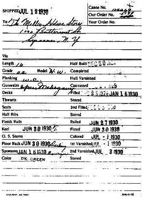 Mike & Kay's 1930 Old Town Boat receipt