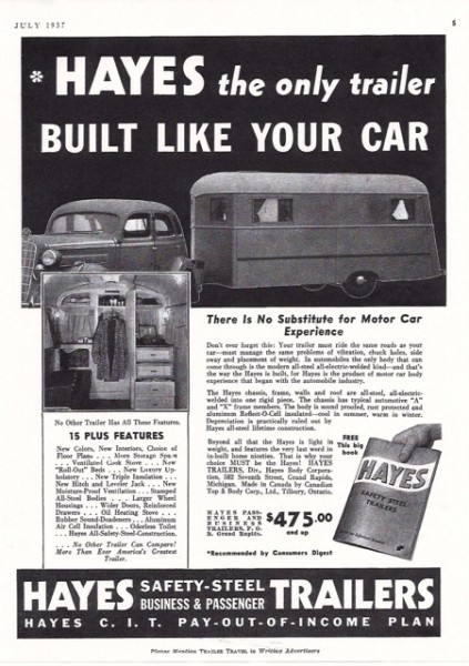 Hayes Advertisement Trailer Travel Mag July 1937