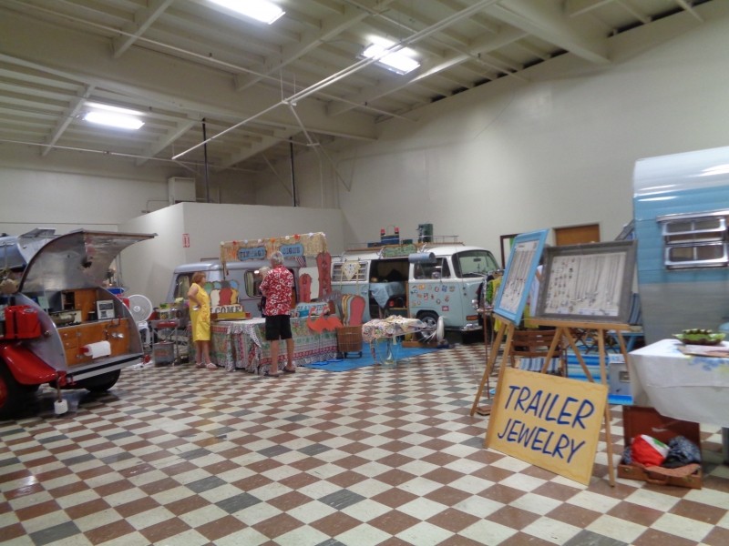 Vintage trailer displays inside the museum