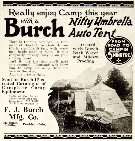 Burch Auto Tent AdvertisementTent 1925