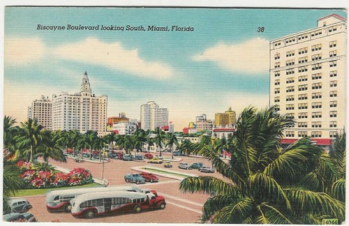 
c.
Takes one cent stamp.
Biscayne Boulevard looking South, Miami, Florida
38; 14044
(Published by Novelti-Craft Co., Fla.; A "Colourpicture" Publication, Mass.)
 