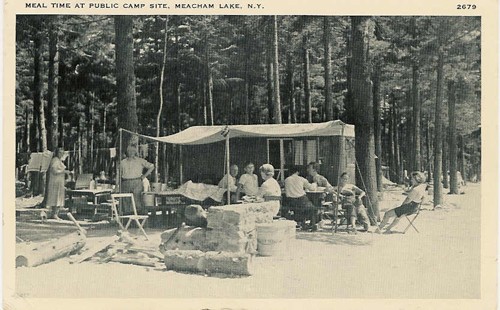 
c. 1930's
PM 1939; one cent stamp
Meal Time at 
Public Camp Site
Meacham Lake, N.Y.
2679 (Santway Photo-Graft Company, N.Y.) 