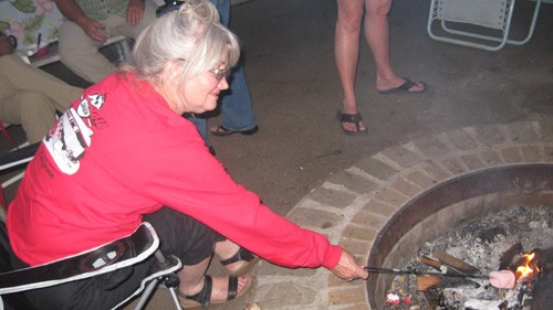 
Sherry roasts one of the gigantic marshmallows - huge! 