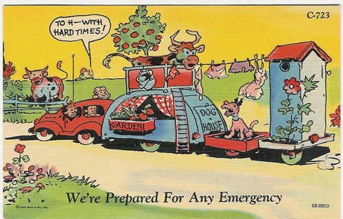 c. 1946
PM 1951
We're Prepared For Any Emergency
"TO H___ WITH HARD TIMES!"
C.T.Trailer Comics-10 Subjects
C-723; 6B-H853
(Genuine Curteich-Chicago)