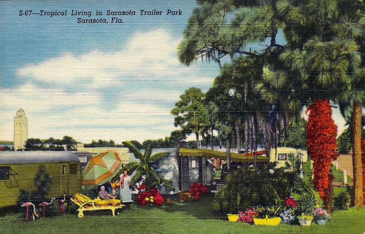 
c. 1949
Sarasota Trailer Park
S-67Tropical Living in Sarasota Trailer Park
Florida
9B-H421
(Genuine Curt Teich Chicago
"C.T. Art Colortone") 