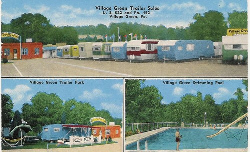 
c.
PM 195?
Village Green Trailer Sales
Village Green, Pa.
Village Green Trailer Park
25599N (Published by R.C. Shaul, Ill.; E.C. Kropp Co., Wis.) 