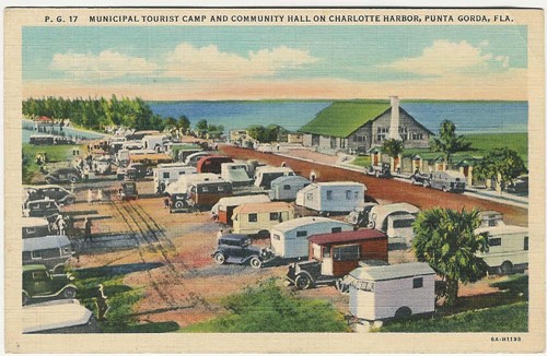 
c. 1936
Municipal Tourist Camp and 
Community Hall, 
on Charlotte Harbor, 
Punta Gorda, Fla.
P.G.17; 6A-H1198
(Florida Post Card Co., Fla.;
Curt Teich &amp; Co., Chicago) 