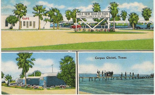 
c.
Gulf View Trailer Park
Corpus Christi, Texas
"Largest-Finest in the South"
3704 (Published by R.C.Shaw, Ill.; "A Natural Color Card Made by E.C. Krupp Co.,Wis.) 
