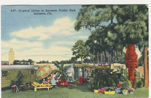 
c. 1940's
PM 1950
Tropical Living in Sarasota Trailer Park
Sarasota, Florida
S-67 (GENUINE CURTEICH-CHICAGO)
M.E. Russell, Florida 