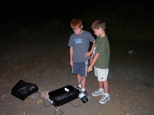 
Roasting marshmallows 
and making s'mores. 