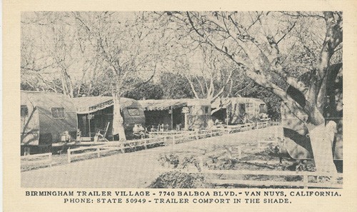 c.
Takes one cent stamp
BIRMINGHAM TRAILER VILLAGE
Van Nuys, California
(National Press-Chicago)