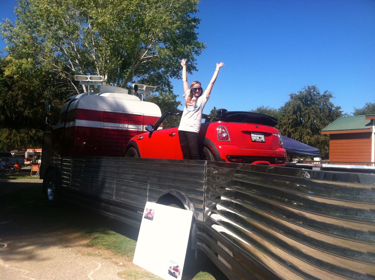 Victory!
Sarah drove her
Mini-Cooper
onto Brad's Futurliner truck.
Success!
