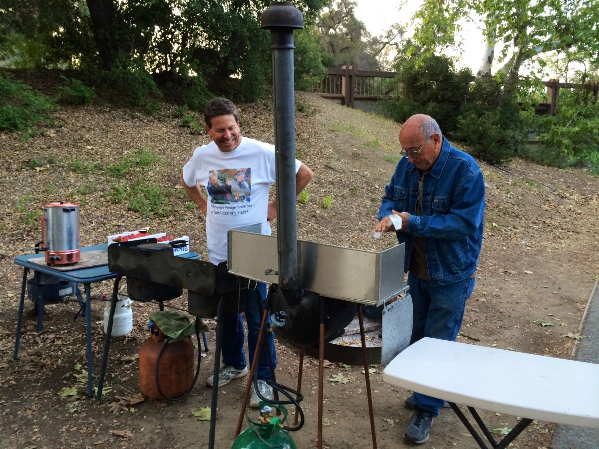 Our "antique
waffle-makers" set up to serve the group...